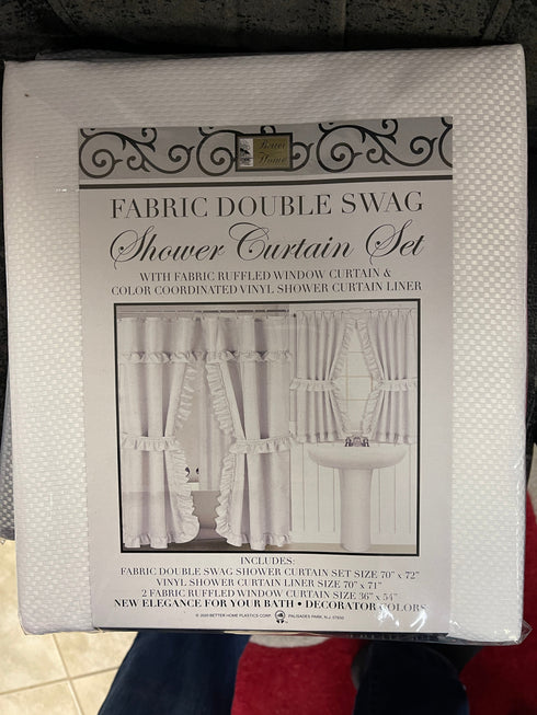 Fabric Double Swag Ruffled Shower Curtain Set